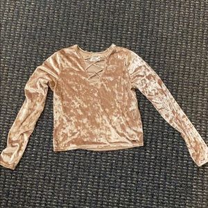 HOLLISTER Women’s Gold Velvet V Neck Top